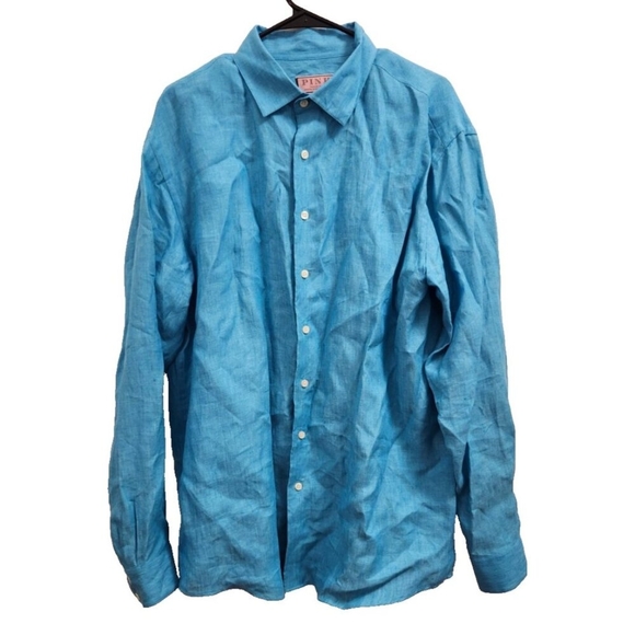 Thomas Pink Men's Pure Linen Shirt XL Long Sleeve CLASSIC DRESS SHIRT‎ - Picture 2 of 9